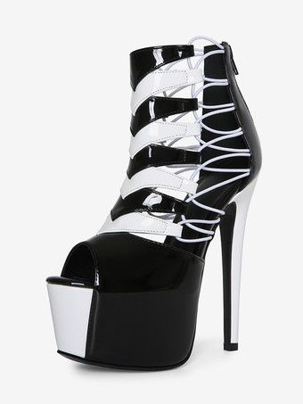 Bianco Sandali sexy da donna con plateau punta aperta stivaletti con tacco alto e cut-out