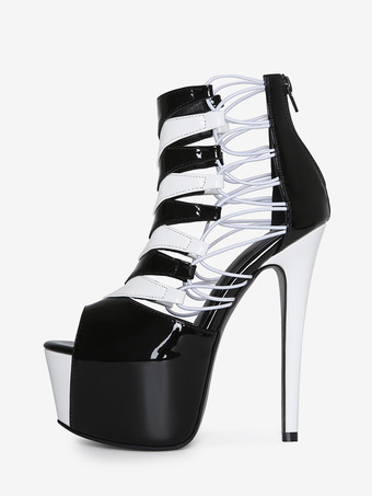 Sandali sexy da donna con plateau punta aperta stivaletti con tacco alto e cut-out