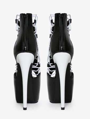 Sandali sexy da donna con plateau punta aperta stivaletti con tacco alto e cut-out