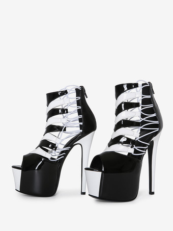 Sandali sexy da donna con plateau punta aperta stivaletti con tacco alto e cut-out