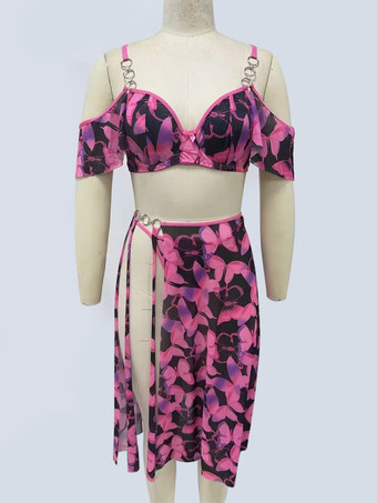 Rosso Pigiama in poliestere bianco a strati 3 pezzi reggiseno mutandine gonna lingerie da notte