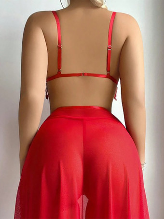 Pyjama-Sets Rot Polyester Lagenfransen Innen 3-teilige Dessous