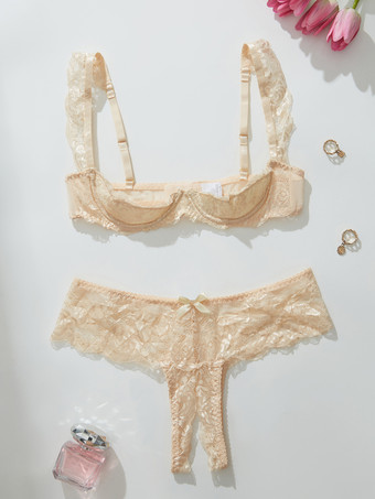 Aprikose  2-teilige Dessous-Sets mit ouvert- und schalenlosem BH und Höschen in Rot