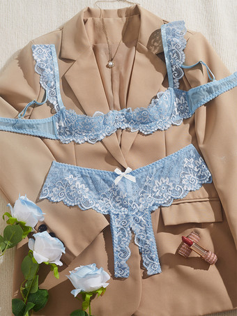 Hellschiefergrau 2-teilige Dessous-Sets mit ouvert- und schalenlosem BH und Höschen in Rot