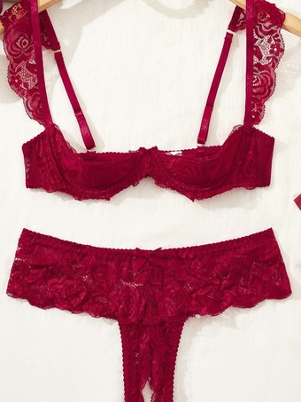 Burgunderrot2-teilige Dessous-Sets mit ouvert- und schalenlosem BH und Höschen in Rot