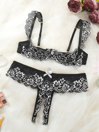 Weiß + Schwarz2-teilige Dessous-Sets mit ouvert- und schalenlosem BH und Höschen in Rot