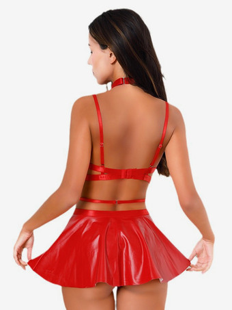 Pajama Sets Red Metal Details Indoor Lingerie Bra Skirt Sets