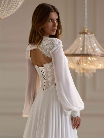 ウェディングラップ アイボリー ロングスリーブ オフショルダー ランタンスリーブ ショール レース ブライダルカバーアップ