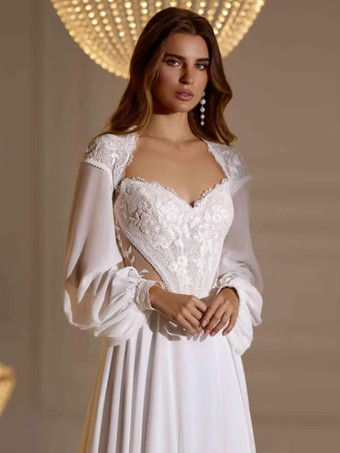 アイボリーウェディングラップ アイボリー ロングスリーブ オフショルダー ランタンスリーブ ショール レース ブライダルカバーアップ