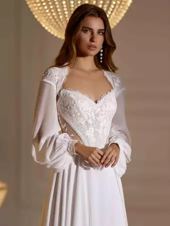Wedding Wrap Ivory Long Sleeves Off-The-Shoulder Lantern Sleeve Shawls Lace  Lace Bridal Cover Up