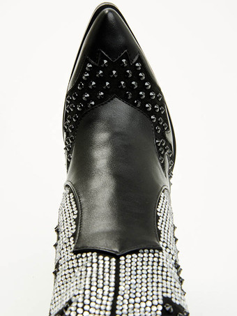 ブラックウエスタンブーツ ラインストーン ポインテッドトゥ ビーズ タッセル付き ニーハイブーツ