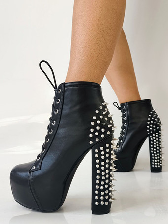 SchwarzSexy schwarze Herrenstiefel mit Nieten Schnürung Plateau und klobigem Absatz