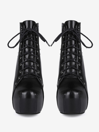 Sexy schwarze Herrenstiefel mit Nieten Schnürung Plateau und klobigem Absatz