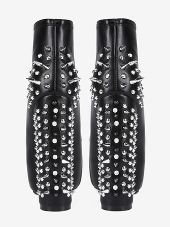 Sexy schwarze Herrenstiefel mit Nieten Schnürung Plateau und klobigem Absatz