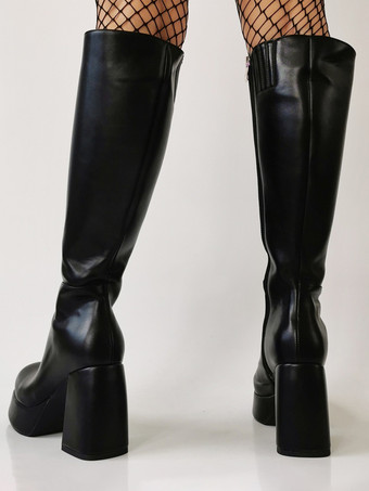 Sexy schwarze Herren-Plateaustiefel mit klobigem Absatz kniehoch aus Leder