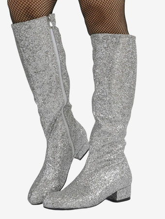 メンズセクシーゴールドメタリックブーツ グリッターニーハイシューズ ハイヒール ステージパフォーマンスファッション