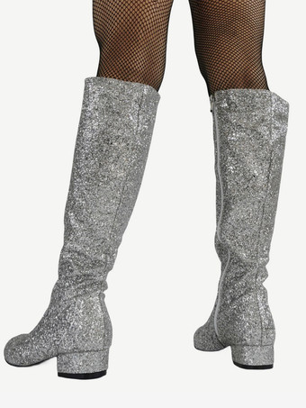 メンズセクシーゴールドメタリックブーツ グリッターニーハイシューズ ハイヒール ステージパフォーマンスファッション