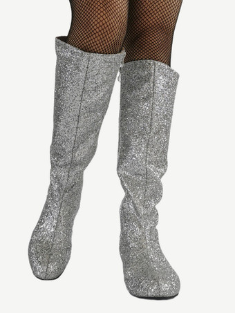 メンズセクシーゴールドメタリックブーツ グリッターニーハイシューズ ハイヒール ステージパフォーマンスファッション