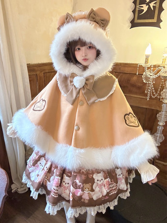 Sweet Lolita Cape Plush Lined Christmas Hooded Cloak With Embroidery