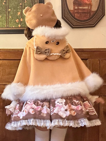 Sweet Lolita Cape Plush Lined Christmas Hooded Cloak With Embroidery