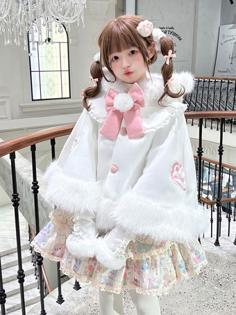 PinkSweet Lolita Cape Plush Lined Christmas Hooded Cloak With Embroidery