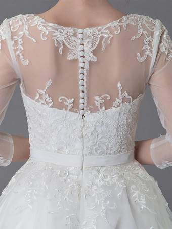 ヴィンテージのウェディングドレスチュールバトー3/4丈Aラインの花嫁衣装ガウンショートブライダルドレス