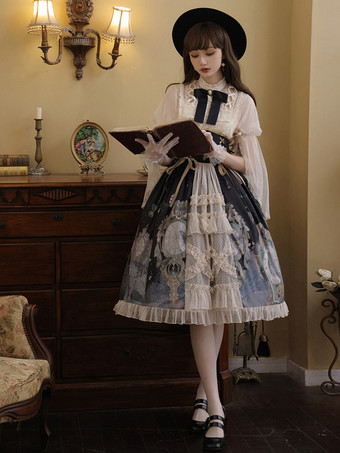 クラシカルロリータ3点セット コルセットウエストスカート＆シースルーブラウス＆キャミソールアンダーシャツコーデ