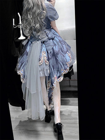 ゴシックロリータ ツーピースセット ストラップレスJSKとグレーのシースルースリーブケープ