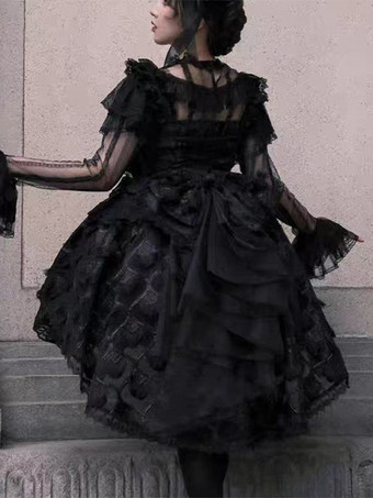 スイートロリータドレス レーストリム ノースリーブ ジャンパースカート ふっくらシルエット 3色