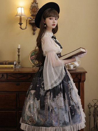 クラシカルロリータ3点セット コルセットウエストスカート＆シースルーブラウス＆キャミソールアンダーシャツコーデ