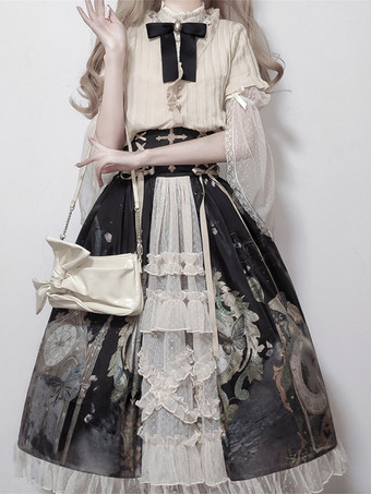 クラシカルロリータ3点セット コルセットウエストスカート＆シースルーブラウス＆キャミソールアンダーシャツコーデ