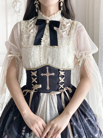 クラシカルロリータ3点セット コルセットウエストスカート＆シースルーブラウス＆キャミソールアンダーシャツコーデ