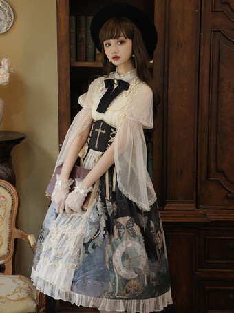 クラシカルロリータ3点セット コルセットウエストスカート＆シースルーブラウス＆キャミソールアンダーシャツコーデ