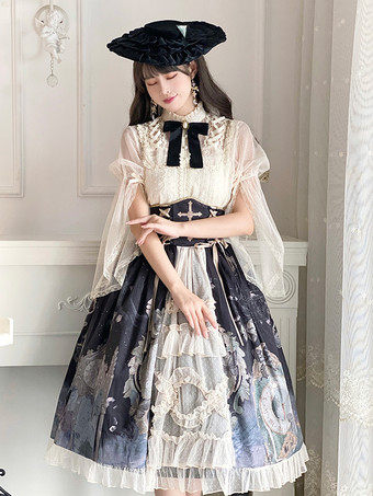 クラシカルロリータ3点セット コルセットウエストスカート＆シースルーブラウス＆キャミソールアンダーシャツコーデ