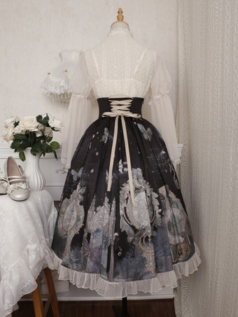 クラシカルロリータ3点セット コルセットウエストスカート＆シースルーブラウス＆キャミソールアンダーシャツコーデ