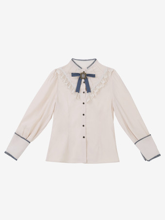 クラシカルロリータ3点セット ホワイトレースブラウス、ブループリーツスカート、シフォンショール