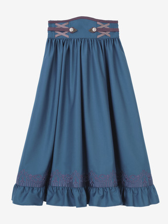 クラシカルロリータ3点セット ホワイトレースブラウス、ブループリーツスカート、シフォンショール