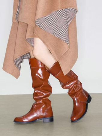 オーバーンブラックフラットブーツ レディース ラウンドトゥ バックルディテールデザイン ニーハイブーツ