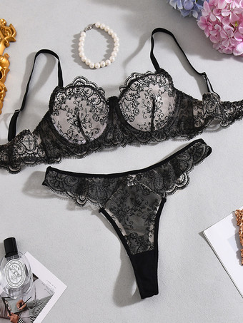 ブライダル シースルーランジェリー レース ホワイト 2ピース ブラ＆パンティセット