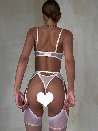 ブライダル 3ピース ランジェリー レース ホワイト ブラ パンティ ガーターセット