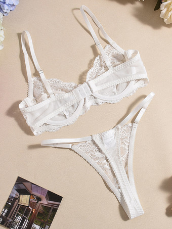 ブライダル 3ピース ランジェリー レース ホワイト ブラ パンティ ガーターセット