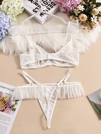 ブライダルランジェリー 2ピース フリルレース ホワイト ブラ＆ショーツセット
