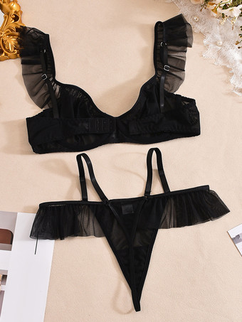 ブライダルランジェリー 2ピース フリルレース ホワイト ブラ＆ショーツセット