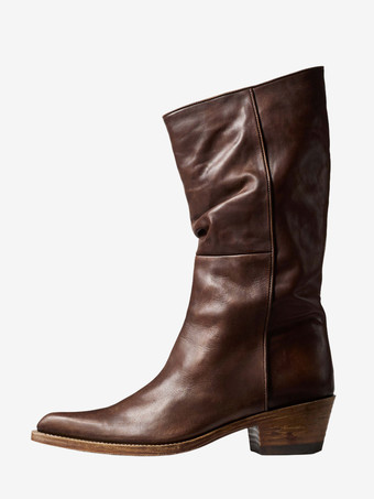 ブラックフラットブーツ ポインテッドトゥ ルーシュ ミドルカーフブーツ