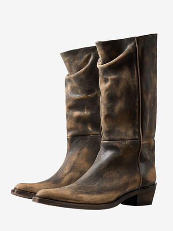 ブラックフラットブーツ ポインテッドトゥ ルーシュ ミドルカーフブーツ