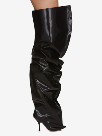 Damen-Overknee-Stiefel aus Wildleder mit spitzer Zehenpartie und weitem Schaft