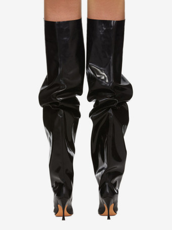 Damen-Overknee-Stiefel aus Wildleder mit spitzer Zehenpartie und weitem Schaft