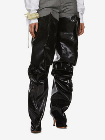 SchwarzDamen-Overknee-Stiefel aus Wildleder mit spitzer Zehenpartie und weitem Schaft