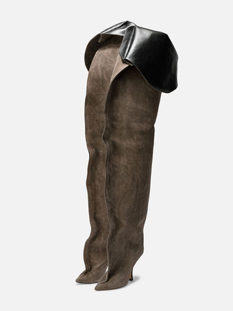 Damen-Overknee-Stiefel aus Wildleder mit spitzer Zehenpartie und weitem Schaft