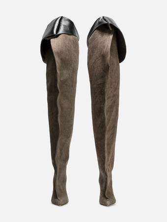 Damen-Overknee-Stiefel aus Wildleder mit spitzer Zehenpartie und weitem Schaft